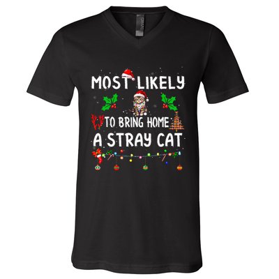 Most Likely To Bring Home Stray Cat Family Matching  V-Neck T-Shirt