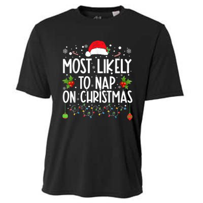 Most Likely To Nap On Christmas Funny Family Christmas Cooling Performance Crew T-Shirt