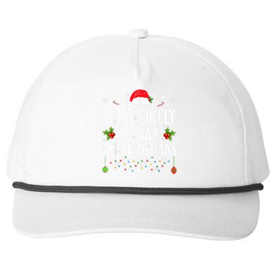 Most Likely To Nap On Christmas Funny Family Christmas Snapback Five-Panel Rope Hat