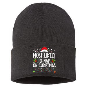 Most Likely To Nap On Christmas Funny Family Christmas Sustainable Knit Beanie