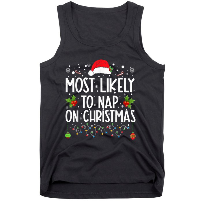 Most Likely To Nap On Christmas Funny Family Christmas Tank Top