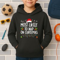 Most Likely To Nap On Christmas Funny Family Christmas Kids Hoodie