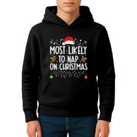 Most Likely To Nap On Christmas Funny Family Christmas Kids Hoodie