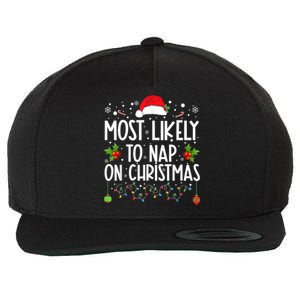 Most Likely To Nap On Christmas Funny Family Christmas Wool Snapback Cap