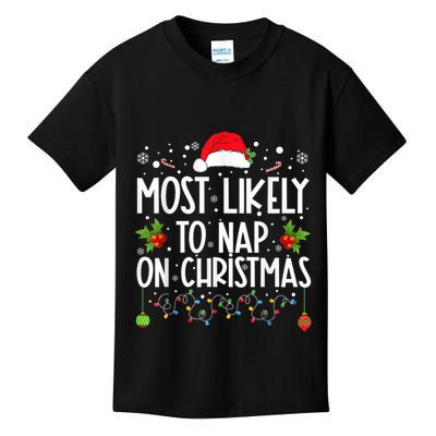 Most Likely To Nap On Christmas Funny Family Christmas Kids T-Shirt