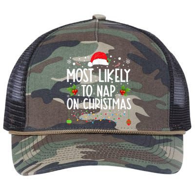 Most Likely To Nap On Christmas Funny Family Christmas Retro Rope Trucker Hat Cap