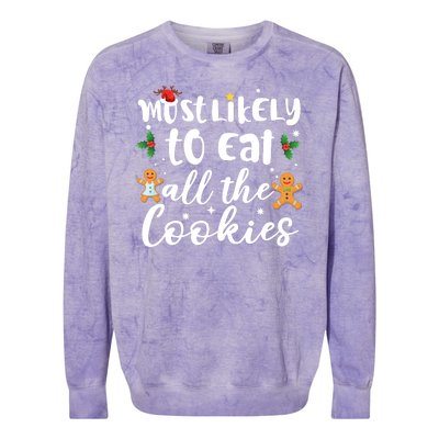 Most Likely To Eat All The Cookies Funny Christmas Colorblast Crewneck Sweatshirt