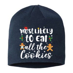 Most Likely To Eat All The Cookies Funny Christmas Sustainable Beanie