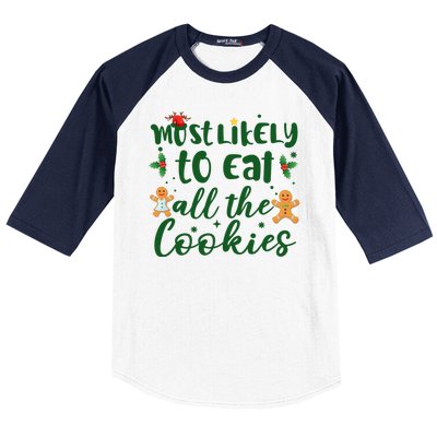 Most Likely To Eat All The Cookies Funny Christmas Baseball Sleeve Shirt