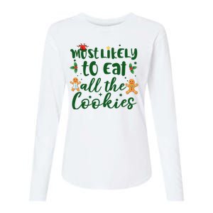 Most Likely To Eat All The Cookies Funny Christmas Womens Cotton Relaxed Long Sleeve T-Shirt