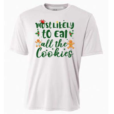 Most Likely To Eat All The Cookies Funny Christmas Cooling Performance Crew T-Shirt