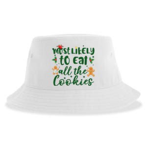 Most Likely To Eat All The Cookies Funny Christmas Sustainable Bucket Hat