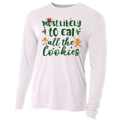 Most Likely To Eat All The Cookies Funny Christmas Cooling Performance Long Sleeve Crew