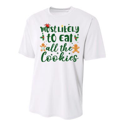 Most Likely To Eat All The Cookies Funny Christmas Performance Sprint T-Shirt