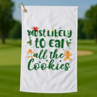 Most Likely To Eat All The Cookies Funny Christmas Golf Towel