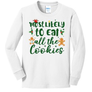 Most Likely To Eat All The Cookies Funny Christmas Kids Long Sleeve Shirt