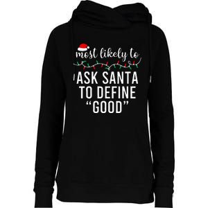 Most Likely To Christmas  Matching Family Pajamas Funny Womens Funnel Neck Pullover Hood