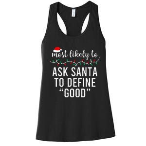 Most Likely To Christmas  Matching Family Pajamas Funny Women's Racerback Tank