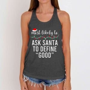 Most Likely To Christmas  Matching Family Pajamas Funny Women's Knotted Racerback Tank