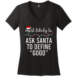 Most Likely To Christmas  Matching Family Pajamas Funny Women's V-Neck T-Shirt