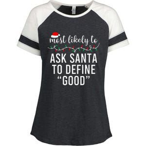 Most Likely To Christmas  Matching Family Pajamas Funny Enza Ladies Jersey Colorblock Tee