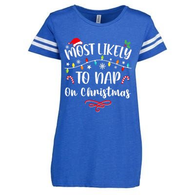 Most Likely To Nap On Christmas Funny Family Christmas Enza Ladies Jersey Football T-Shirt