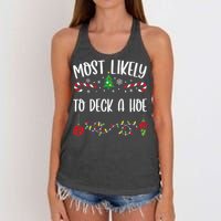 Most Likely To Deck A Hoe Funny Christmas Family Matching Cute Christmas Famil Women's Knotted Racerback Tank