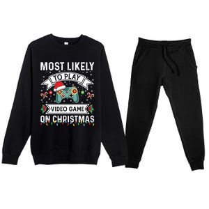 Most Likely To Play Video Gameon Christmas Video Game Lover Gift Premium Crewneck Sweatsuit Set