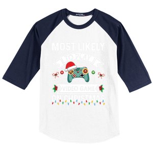 Most Likely To Play Video Gameon Christmas Video Game Lover Gift Baseball Sleeve Shirt