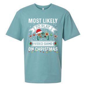 Most Likely To Play Video Gameon Christmas Video Game Lover Gift Sueded Cloud Jersey T-Shirt