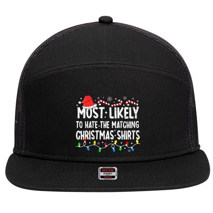 Most Likely To Hate Matching Christmas Family Pajamas 7 Panel Mesh Trucker Snapback Hat