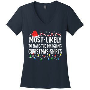 Most Likely To Hate Matching Christmas Family Pajamas Women's V-Neck T-Shirt