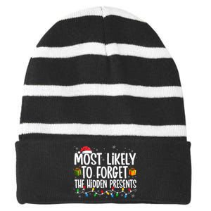 Most Likely To Forget The Hidden Presents Family xmas Striped Beanie with Solid Band