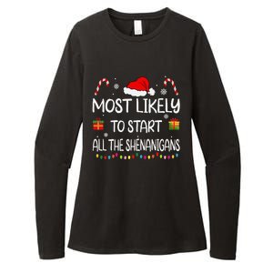 Most Likely To Start All The Shenanigans Family Christmas Womens CVC Long Sleeve Shirt