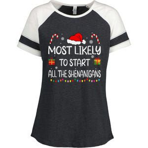 Most Likely To Start All The Shenanigans Family Christmas Enza Ladies Jersey Colorblock Tee