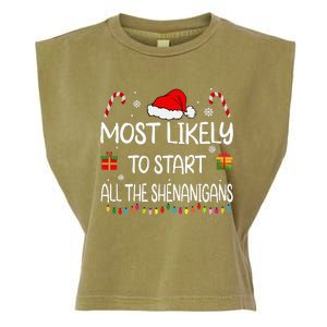 Most Likely To Start All The Shenanigans Family Christmas Garment-Dyed Women's Muscle Tee