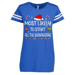 Most Likely To Start All The Shenanigans Family Christmas Enza Ladies Jersey Football T-Shirt