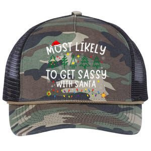 Most Likely To Get Sassy With Santa Matching Christmas Retro Rope Trucker Hat Cap