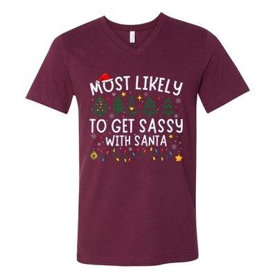 Most Likely To Get Sassy With Santa Matching Christmas V-Neck T-Shirt