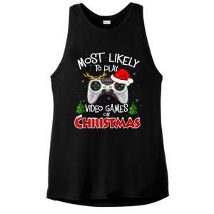 Most Likely To Video Games Christmas Family Gamer Ladies PosiCharge Tri-Blend Wicking Tank