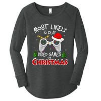 Most Likely To Video Games Christmas Family Gamer Women's Perfect Tri Tunic Long Sleeve Shirt