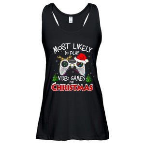 Most Likely To Video Games Christmas Family Gamer Ladies Essential Flowy Tank