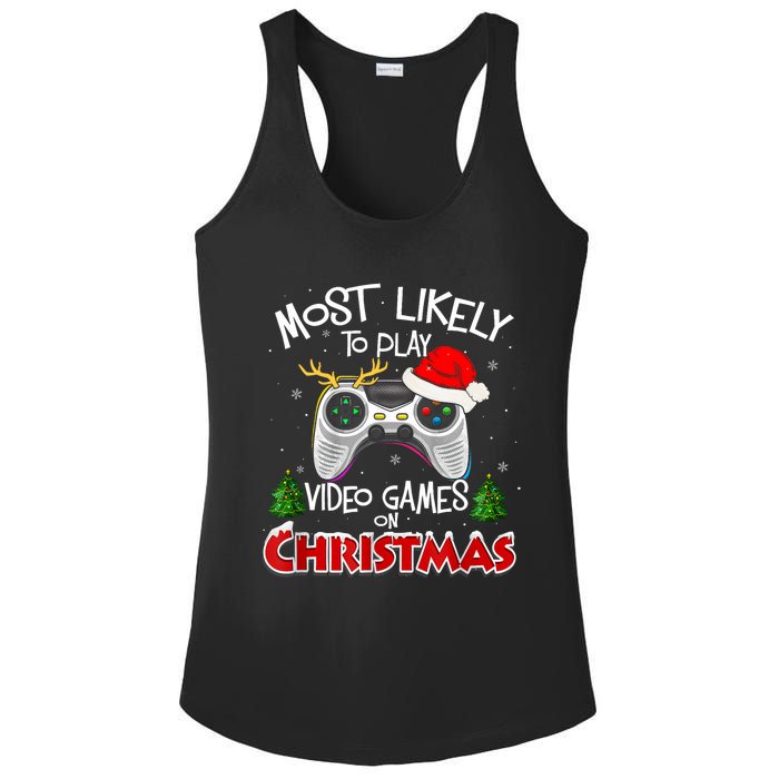 Most Likely To Video Games Christmas Family Gamer Ladies PosiCharge Competitor Racerback Tank