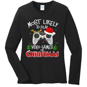 Most Likely To Video Games Christmas Family Gamer Ladies Long Sleeve Shirt