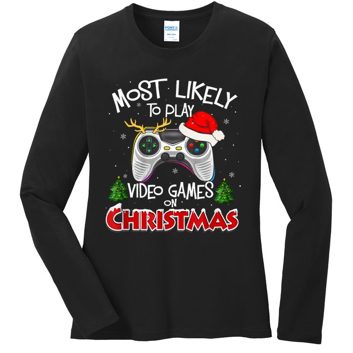 Most Likely To Video Games Christmas Family Gamer Ladies Long Sleeve Shirt