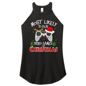 Most Likely To Video Games Christmas Family Gamer Women's Perfect Tri Rocker Tank