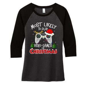 Most Likely To Video Games Christmas Family Gamer Women's Tri-Blend 3/4-Sleeve Raglan Shirt