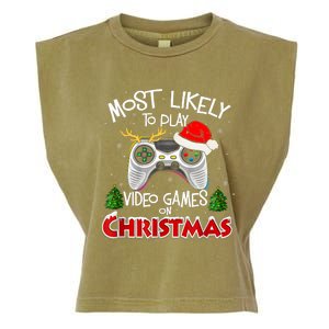 Most Likely To Video Games Christmas Family Gamer Garment-Dyed Women's Muscle Tee