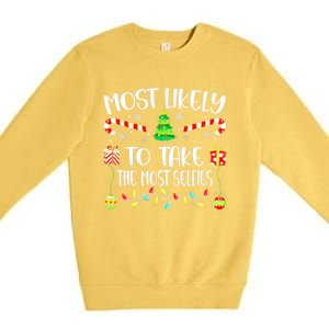 Most Likely To Take The Most Selfies Christmas Tree Xmas Premium Crewneck Sweatshirt