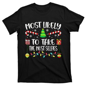 Most Likely To Take The Most Selfies Christmas Tree Xmas T-Shirt